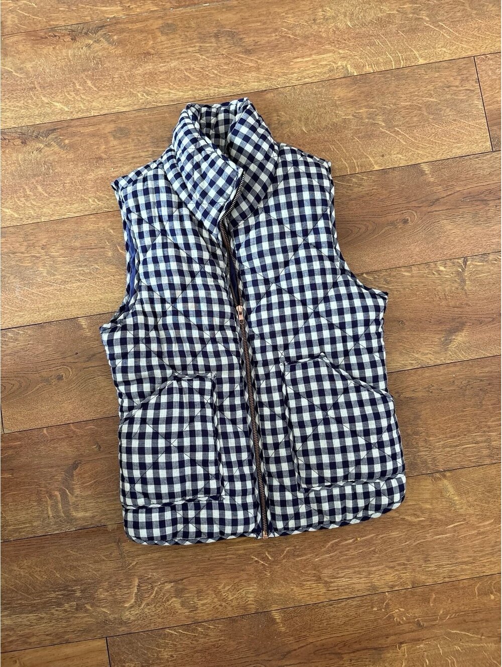 Women’s navy and white gingham vest